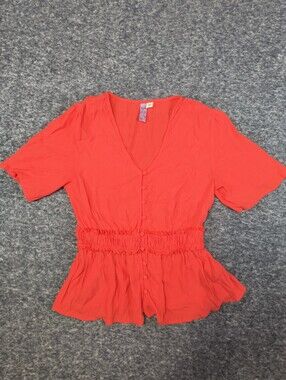 Alya red/orange cinch waist blouse, women's small